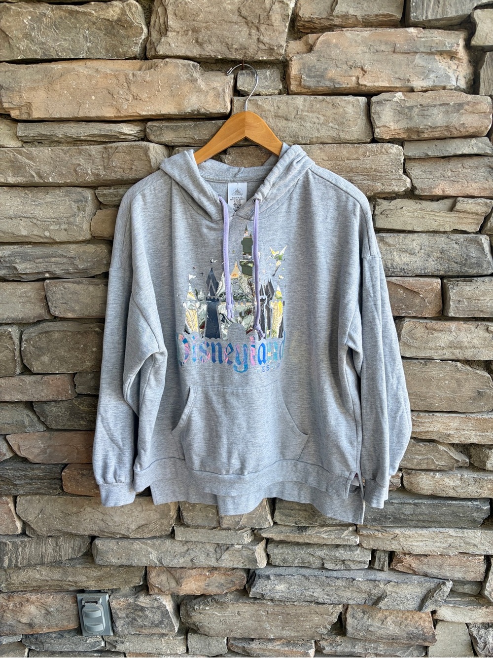 Rare Disneyland Castle Hoodie Foil Metallic Gray lightweight limited edition